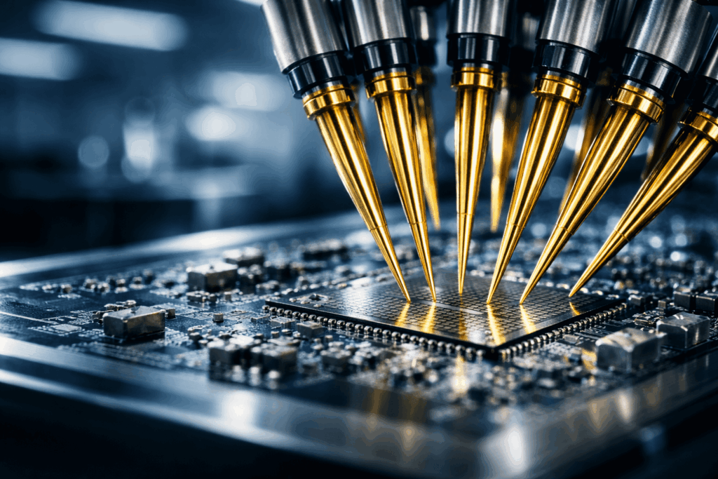 Galaxy Tech strategic integrated probe card solutions featuring high-precision contact testing for semiconductor wafers with Agilent-verified diagnostics.