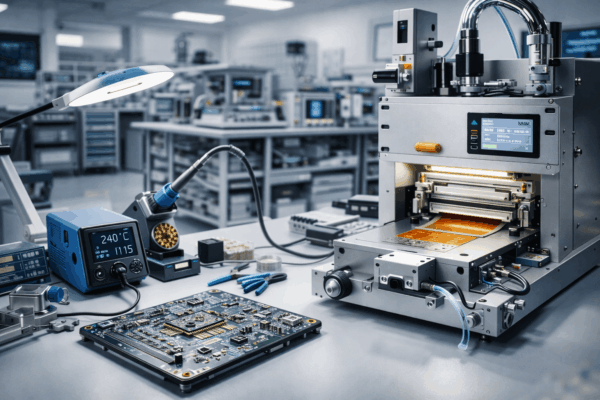 Galaxy Tech engineering laboratory showcasing a re-engineered and optimized thermal burn-in system for semiconductor reliability testing, demonstrating bespoke technical fabrication and system-level optimization capabilities.